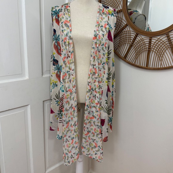 Terra & Sky Tops - Tropical Kimono Vest 1X Coverup Layers Floral Sheer Boho Fairy Festival‎ Resort